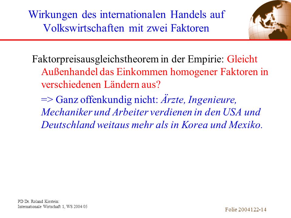 Wirkungen des internationalen Handels auf Volkswirtschaften mit zwei Faktoren