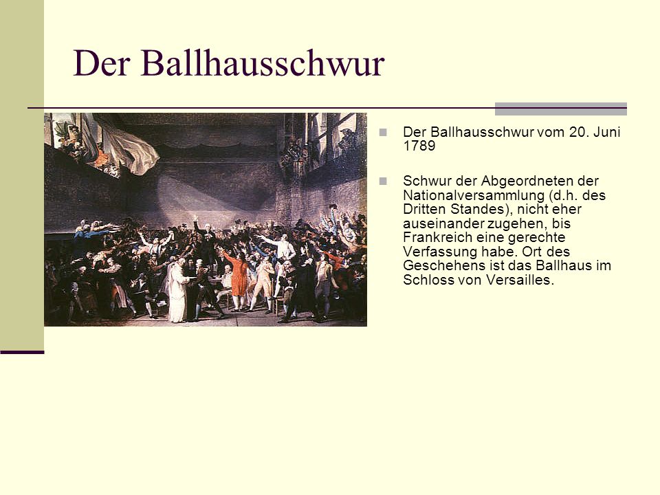 Der Ballhausschwur Der Ballhausschwur vom 20. Juni 1789