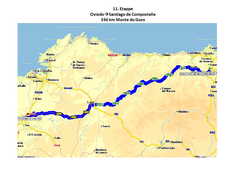 11. Etappe OviedoSantiago de Compostelle 336 km Monte do Gozo