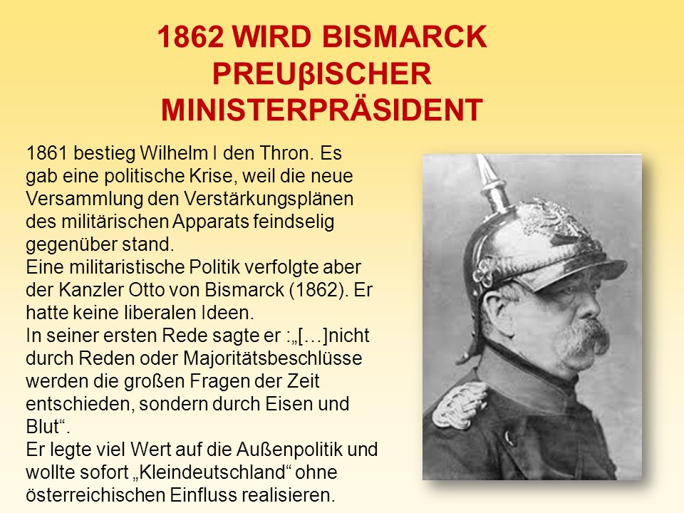 1862 WIRD BISMARCK PREUβISCHER MINISTERPRÄSIDENT