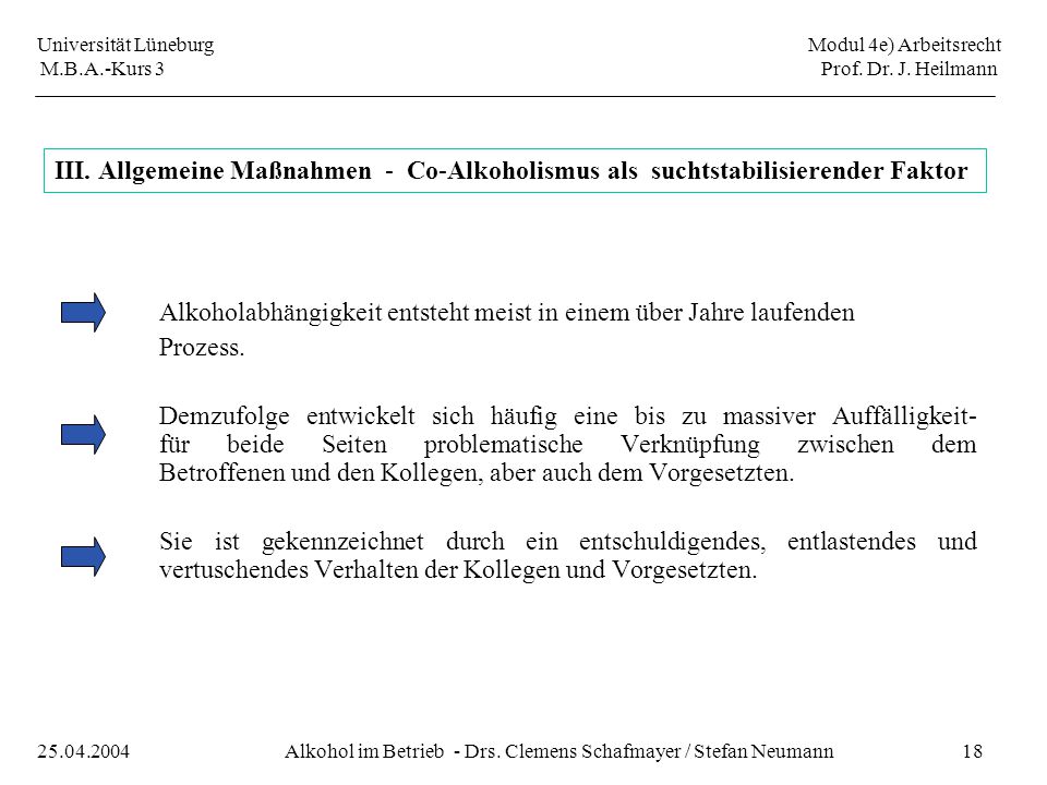 Alkohol im Betrieb - Drs. Clemens Schafmayer / Stefan Neumann