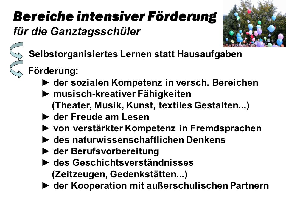 Bereiche intensiver Förderung für die Ganztagsschüler