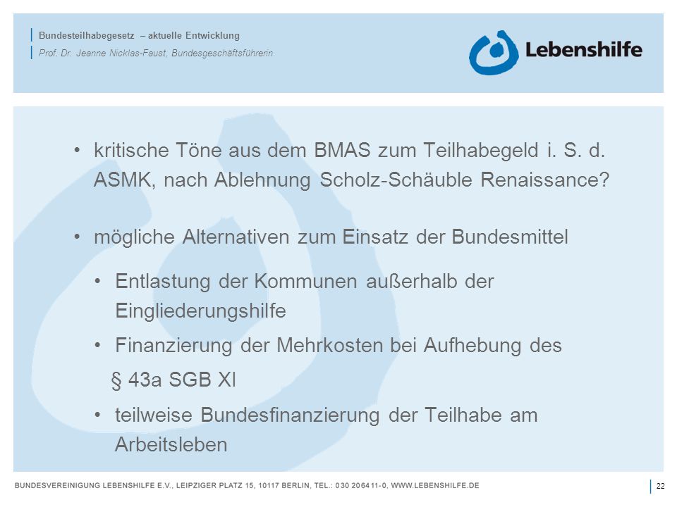 kritische Töne aus dem BMAS zum Teilhabegeld i. S. d