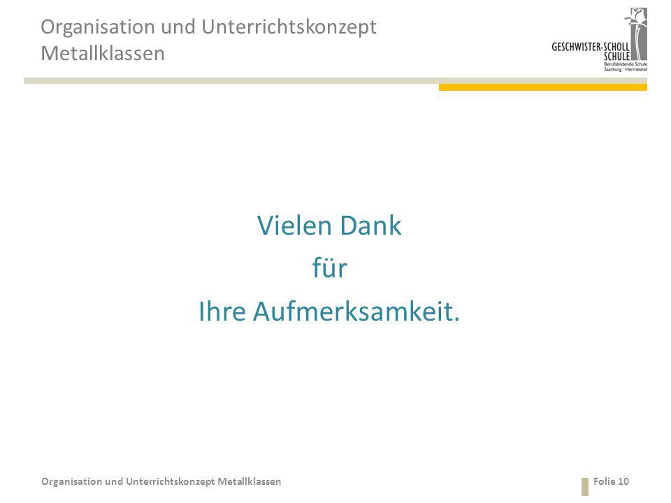 Organisation und Unterrichtskonzept Metallklassen