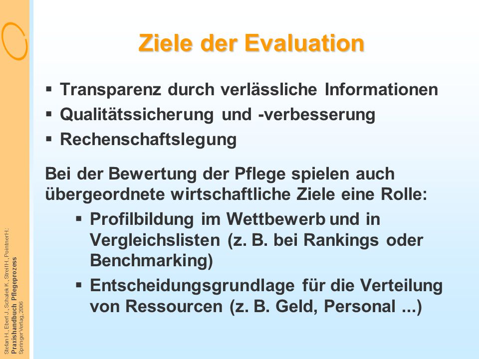 Ziele der Evaluation Transparenz durch verlässliche Informationen