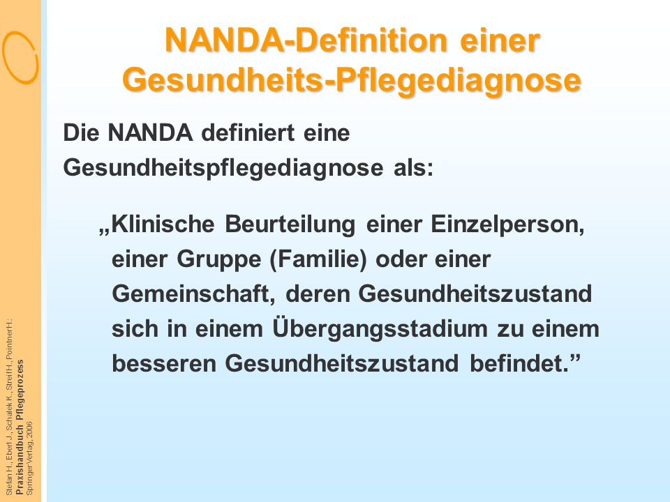 NANDA-Definition einer Gesundheits-Pflegediagnose