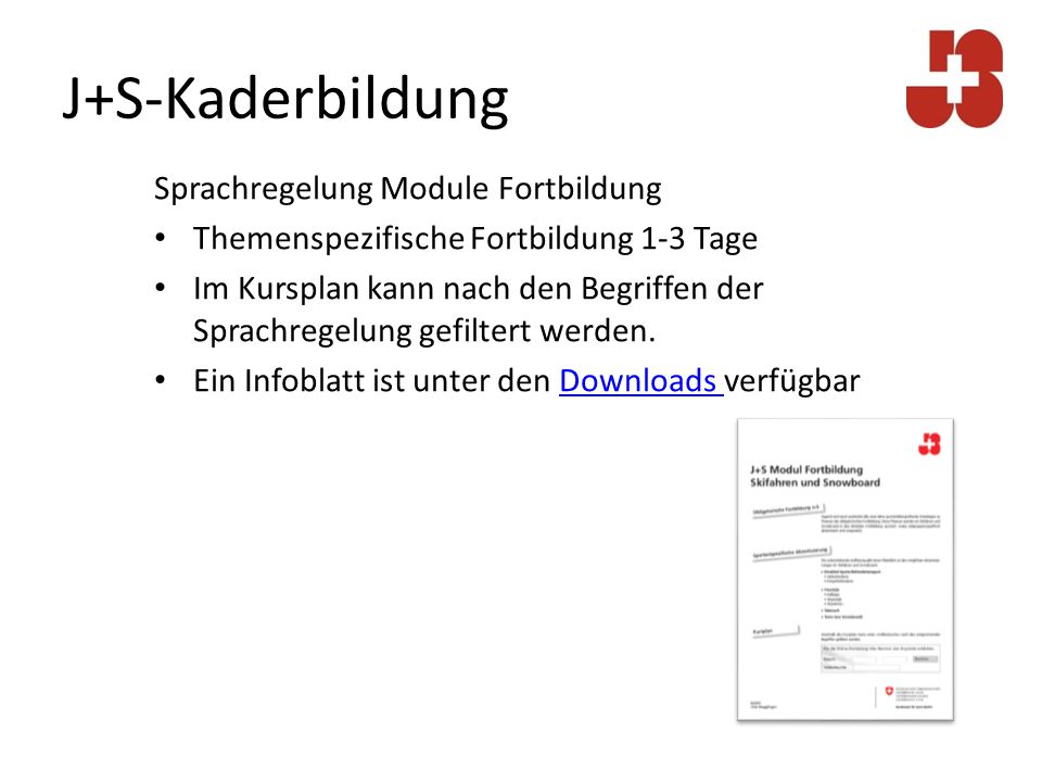 J+S-Kaderbildung Sprachregelung Module Fortbildung