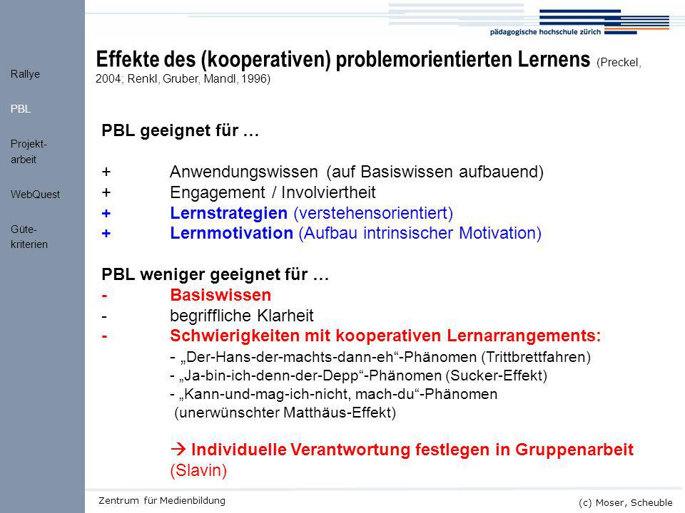 Effekte des (kooperativen) problemorientierten Lernens (Preckel, 2004; Renkl, Gruber, Mandl, 1996)