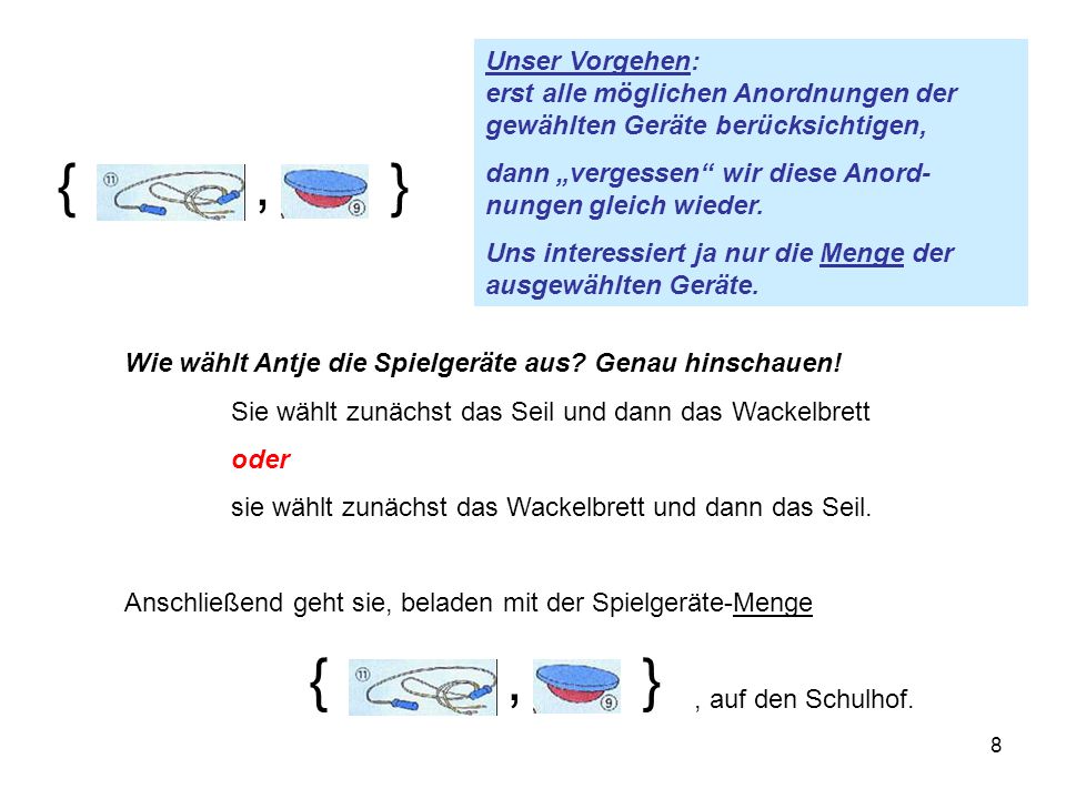 Unser Vorgehen: erst alle möglichen Anordnungen der gewählten Geräte berücksichtigen,