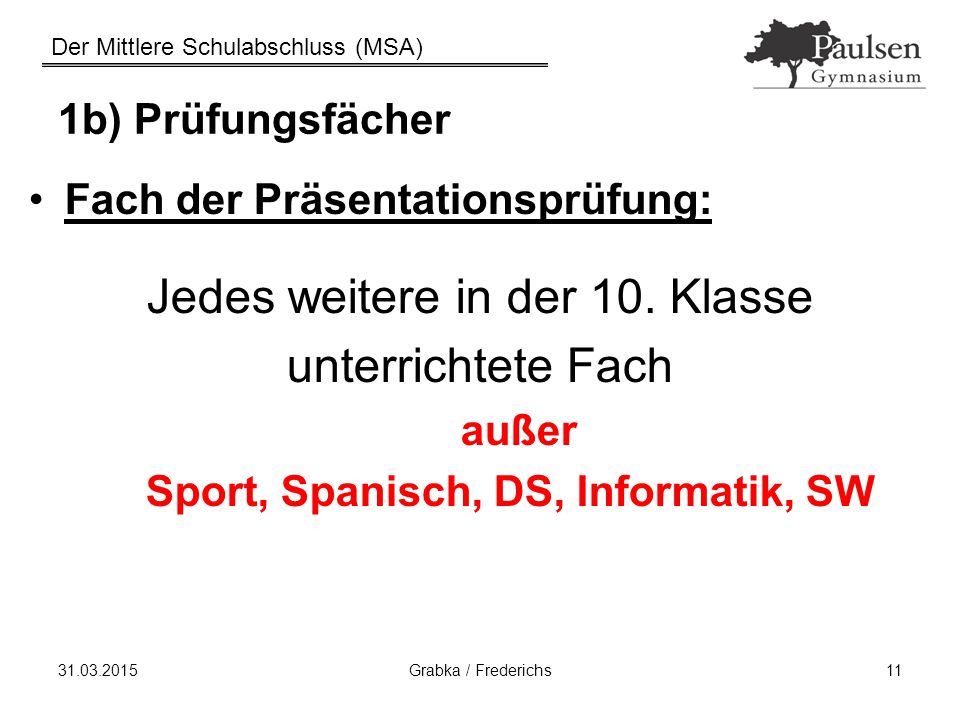 Sport, Spanisch, DS, Informatik, SW