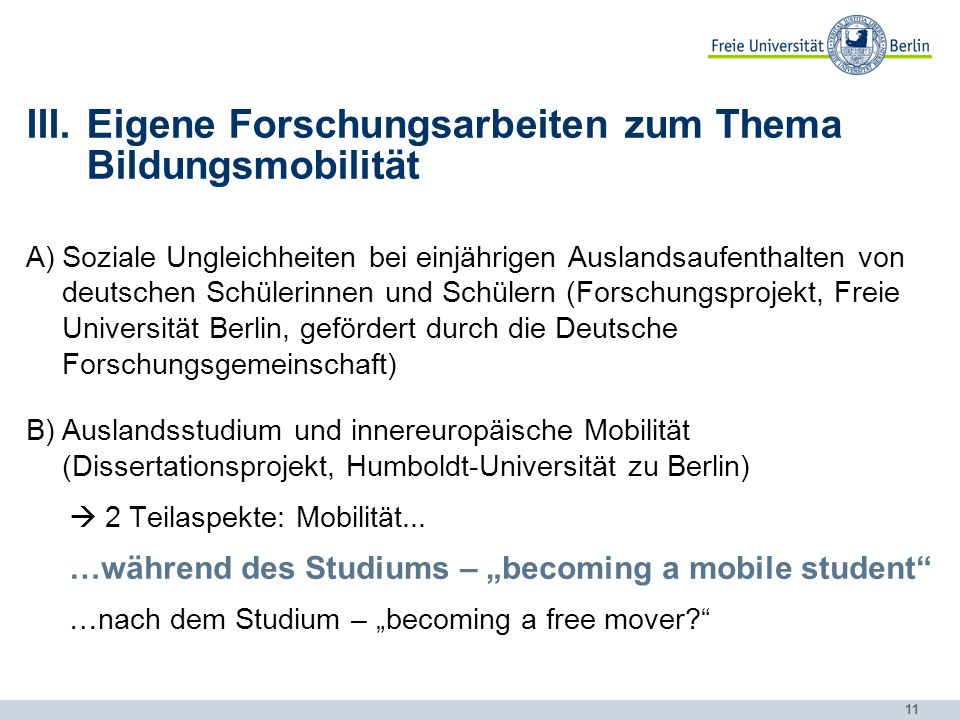 Eigene Forschungsarbeiten zum Thema Bildungsmobilität