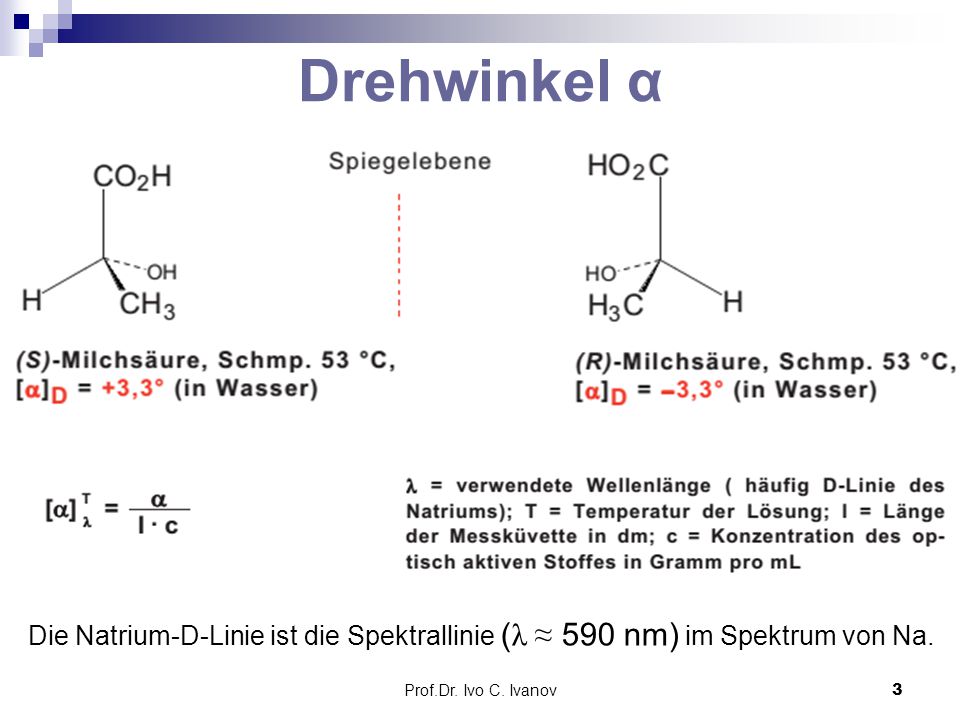Drehwinkel α Die Natrium-D-Linie ist die Spektrallinie (λ ≈ 590 nm) im Spektrum von Na.