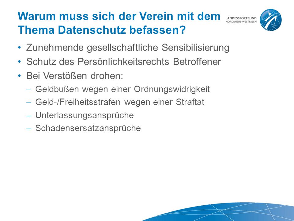 Warum muss sich der Verein mit dem Thema Datenschutz befassen
