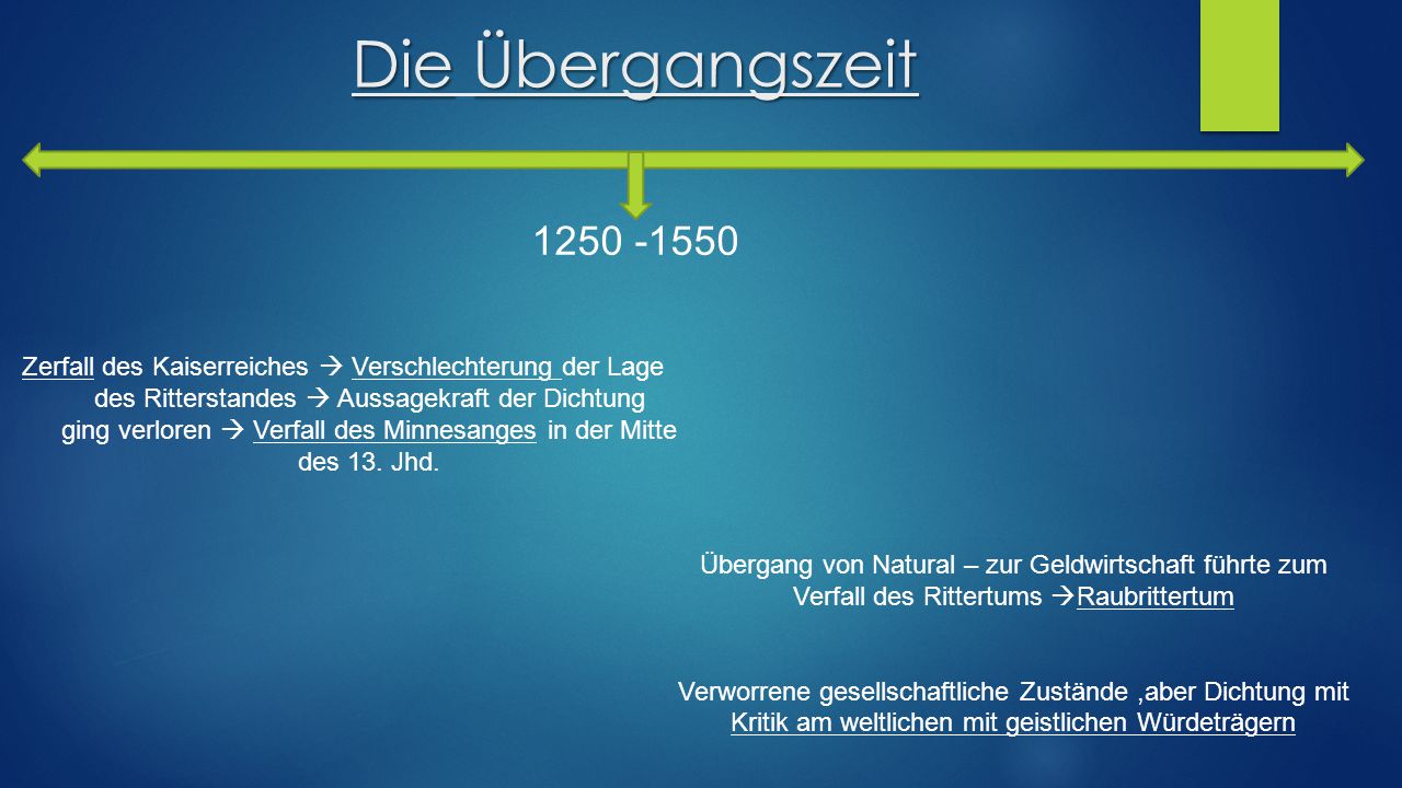 Die Übergangszeit Zerfall des Kaiserreiches  Verschlechterung der Lage. des Ritterstandes  Aussagekraft der Dichtung.