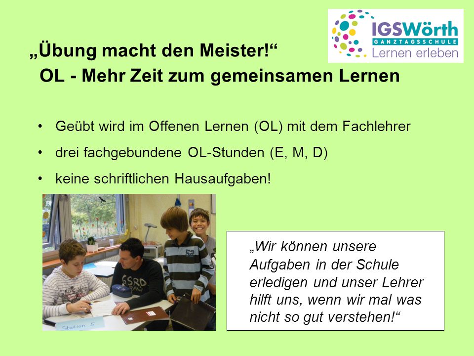 „Übung macht den Meister! OL - Mehr Zeit zum gemeinsamen Lernen