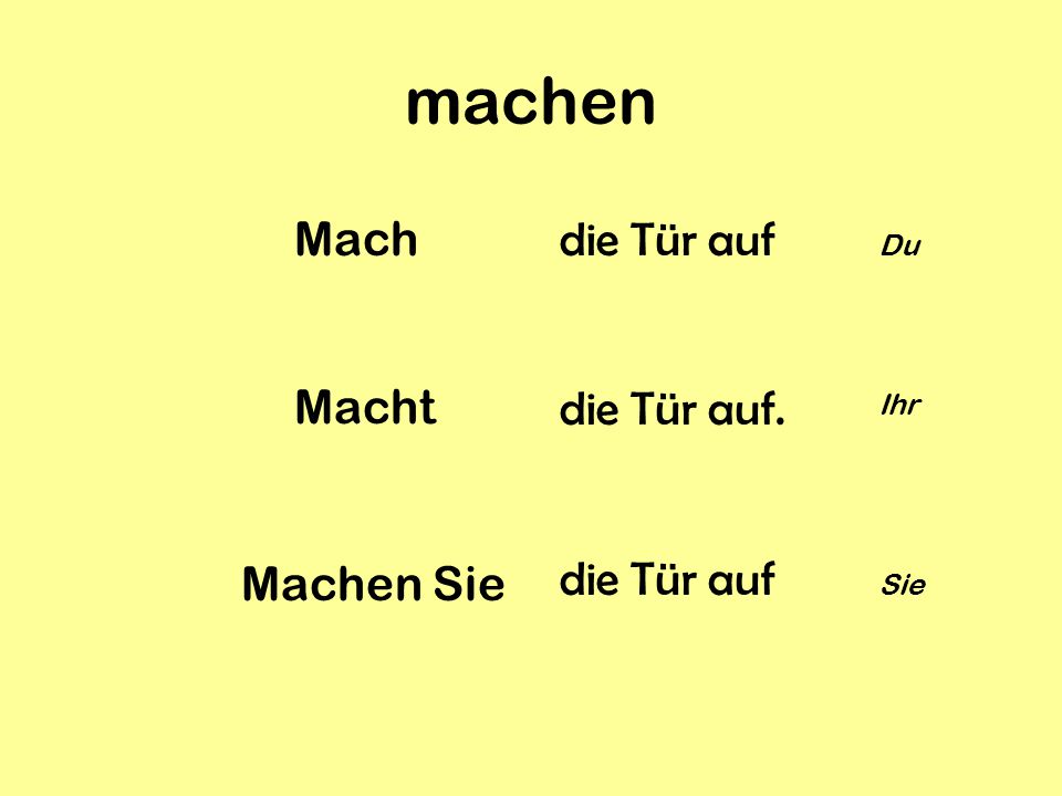 machen Mach die Tür auf die Tür auf. Du Ihr Sie Macht Machen Sie