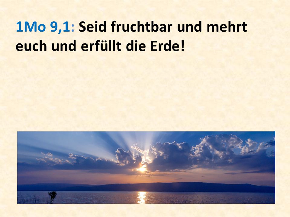 1Mo 9,1: Seid fruchtbar und mehrt euch und erfüllt die Erde!