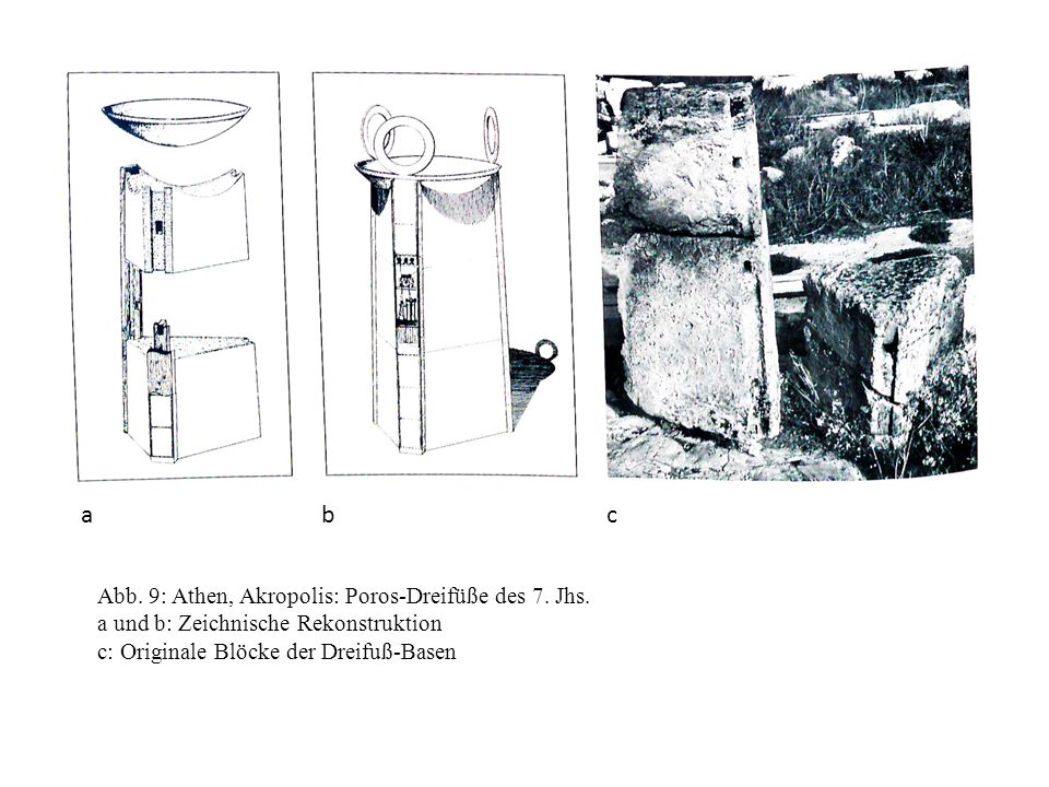 a b c Abb. 9: Athen, Akropolis: Poros-Dreifüße des 7. Jhs.