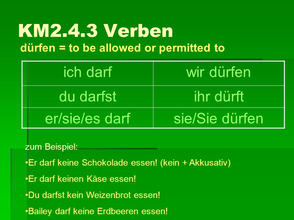 KM2.4.3 Verben ich darf wir dürfen du darfst ihr dürft er/sie/es darf