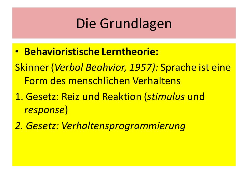 Die Grundlagen Behavioristische Lerntheorie: