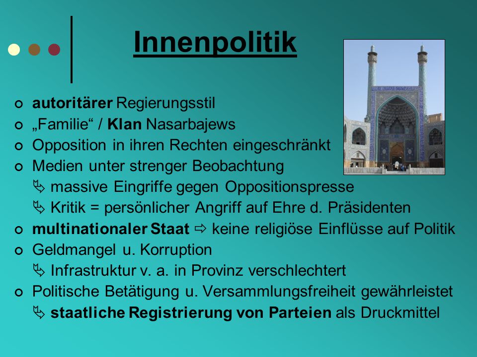 Innenpolitik autoritärer Regierungsstil „Familie / Klan Nasarbajews