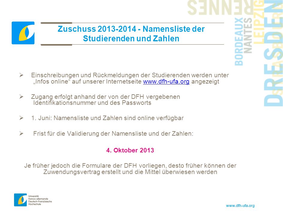 Zuschuss Namensliste der Studierenden und Zahlen