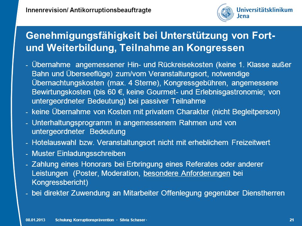 Genehmigungsfähigkeit bei Unterstützung von Fort- und Weiterbildung, Teilnahme an Kongressen