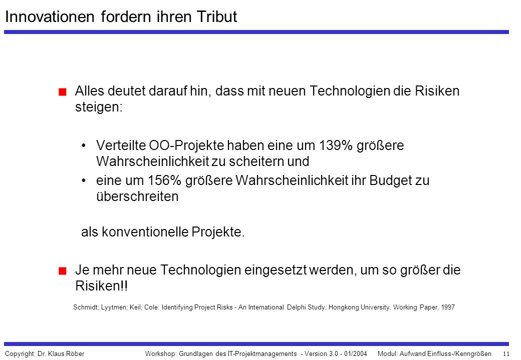 Innovationen fordern ihren Tribut