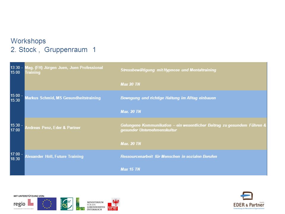 Workshops 2. Stock , Gruppenraum 1 13: :00