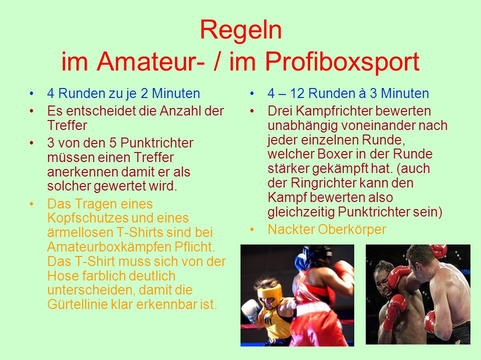 Regeln im Amateur- / im Profiboxsport