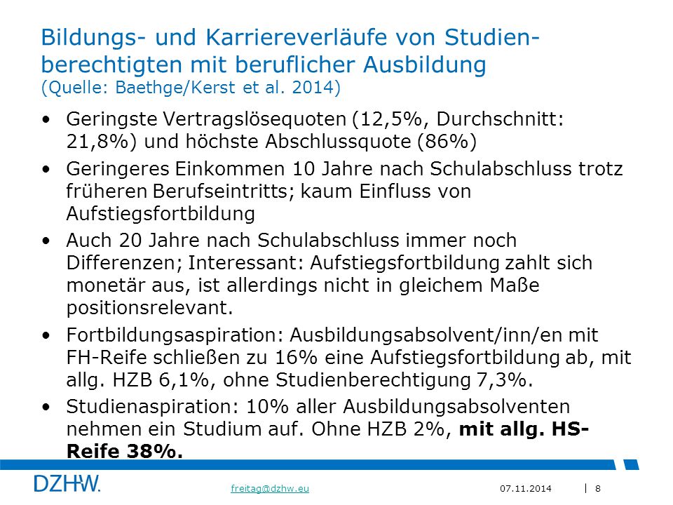 Bildungs- und Karriereverläufe von Studien-berechtigten mit beruflicher Ausbildung (Quelle: Baethge/Kerst et al. 2014)
