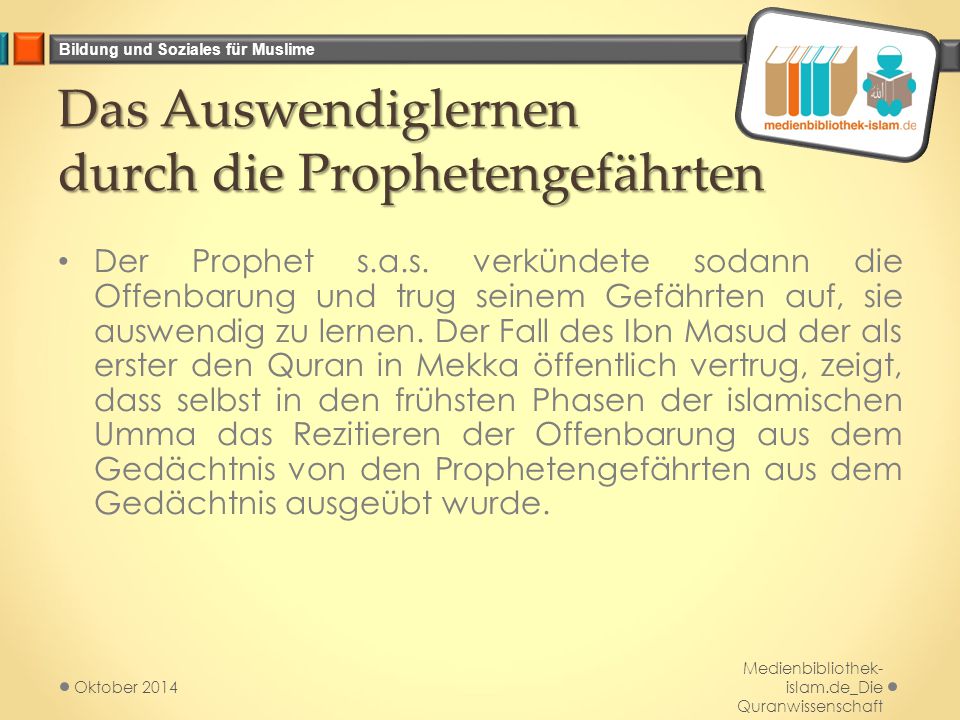 Das Auswendiglernen durch die Prophetengefährten