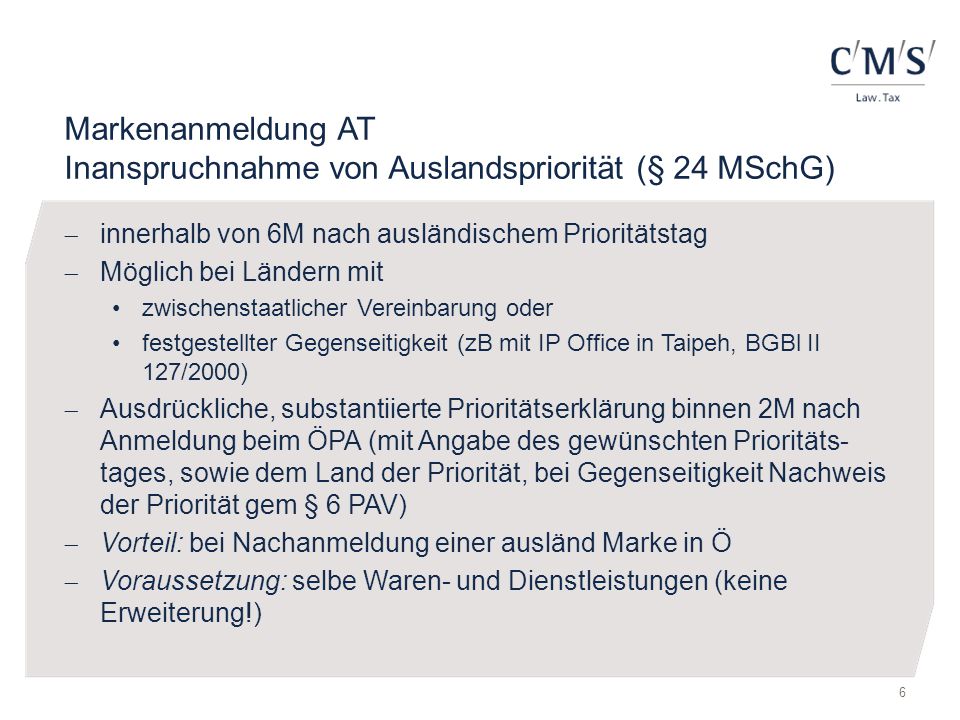 Markenanmeldung AT Inanspruchnahme von Auslandspriorität (§ 24 MSchG)