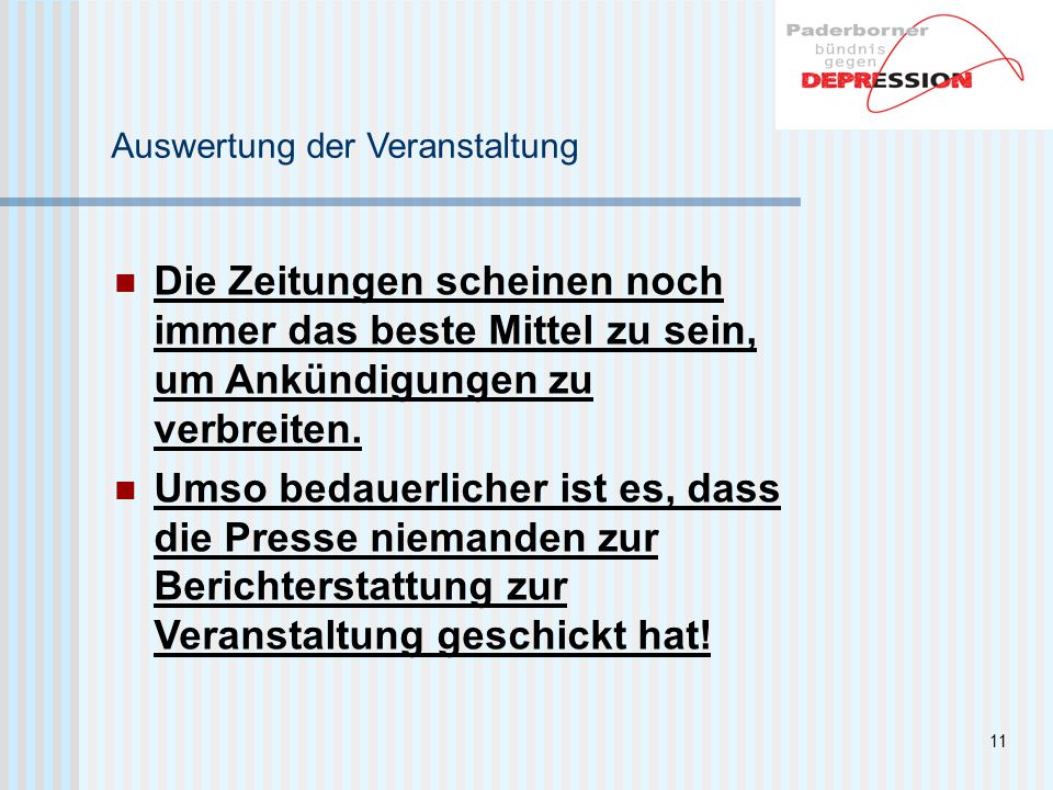 Auswertung der Veranstaltung