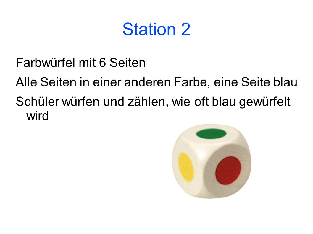 Station 2 Farbwürfel mit 6 Seiten