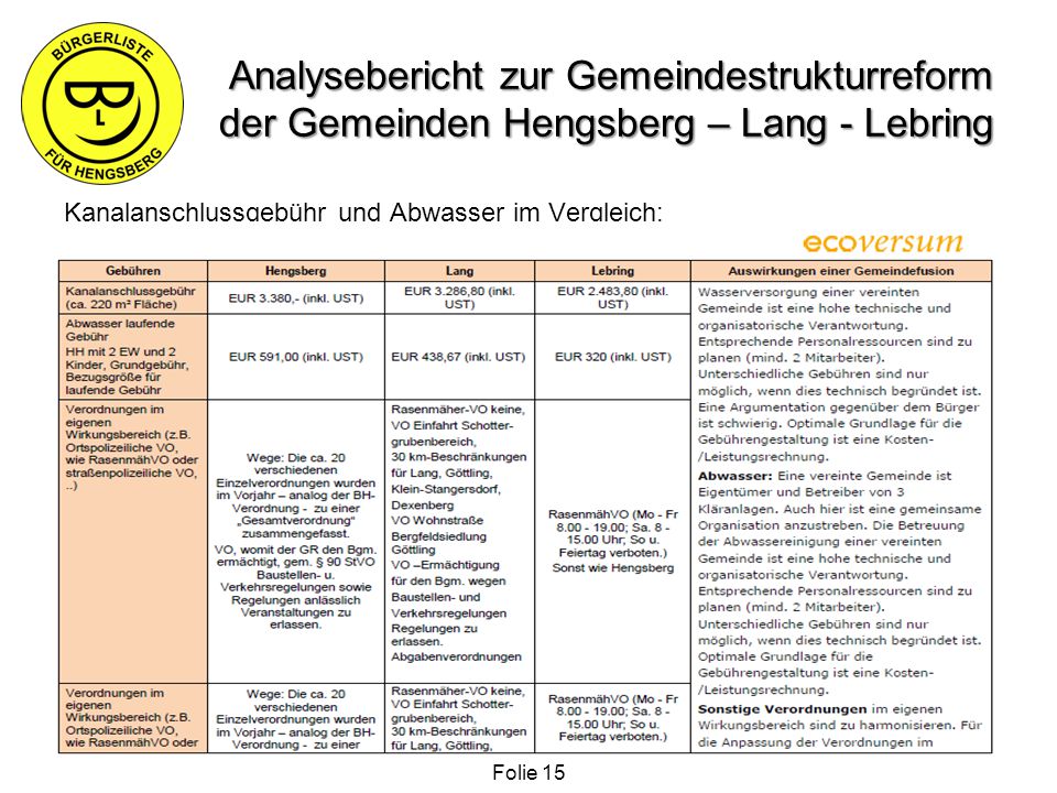 Analysebericht zur Gemeindestrukturreform der Gemeinden Hengsberg – Lang - Lebring