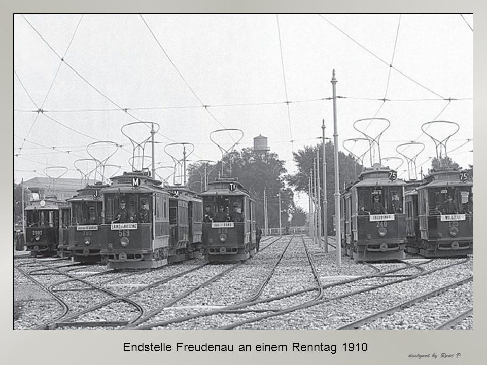 Endstelle Freudenau an einem Renntag 1910