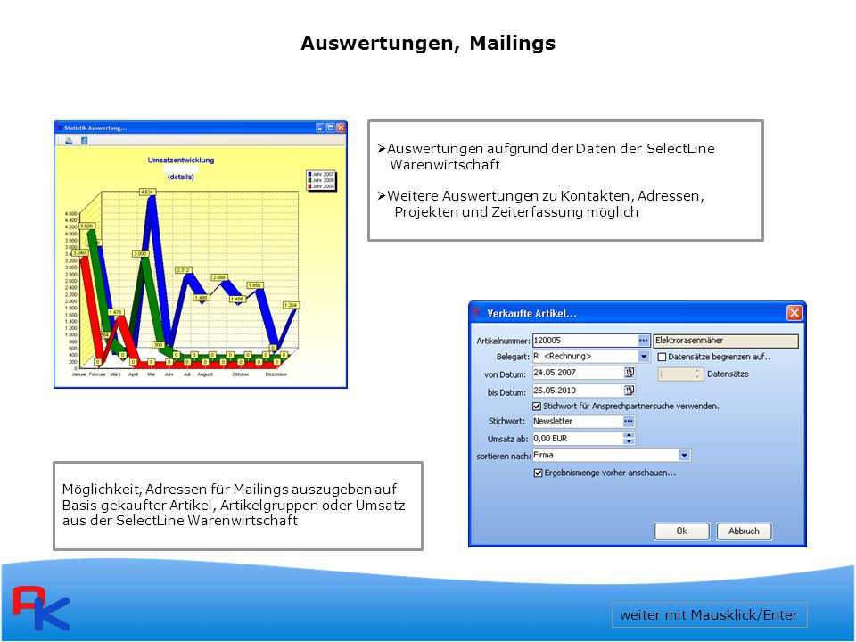 Auswertungen, Mailings