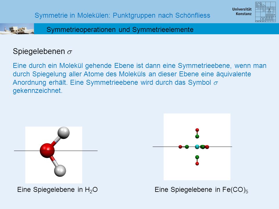Spiegelebenen s Symmetrie in Molekülen: Punktgruppen nach Schönfliess
