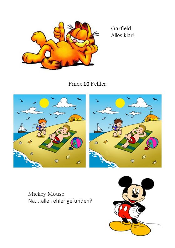 Garfield Alles klar! Finde 10 Fehler Mickey Mouse Na....alle Fehler gefunden
