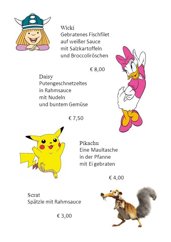 Wicki Gebratenes Fischfilet. auf weißer Sauce. mit Salzkartoffeln. und Broccoliröschen. € 8,00.