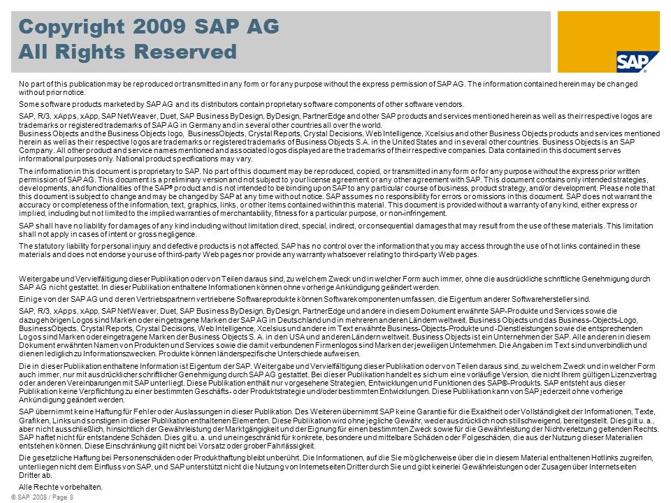 Copyright 2009 SAP AG All Rights Reserved