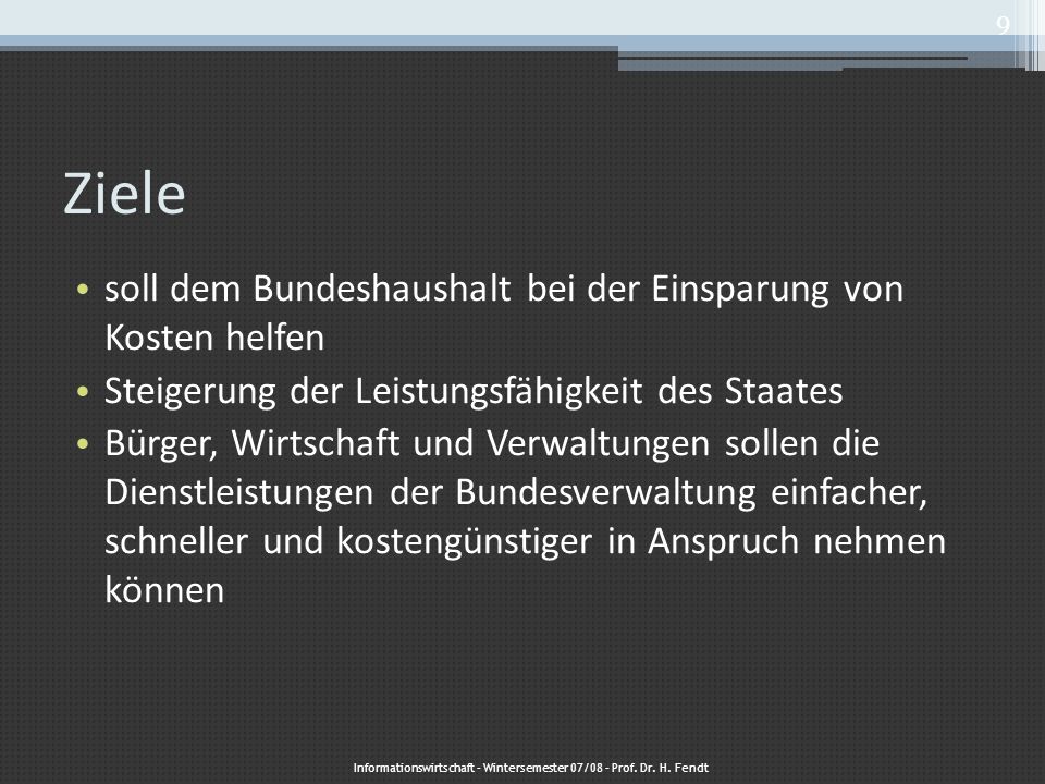 Informationswirtschaft – Wintersemester 07/08 – Prof. Dr. H. Fendt