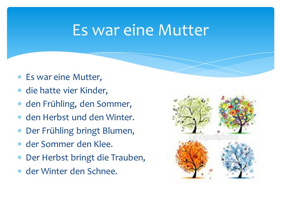 Es war eine Mutter Es war eine Mutter, die hatte vier Kinder,