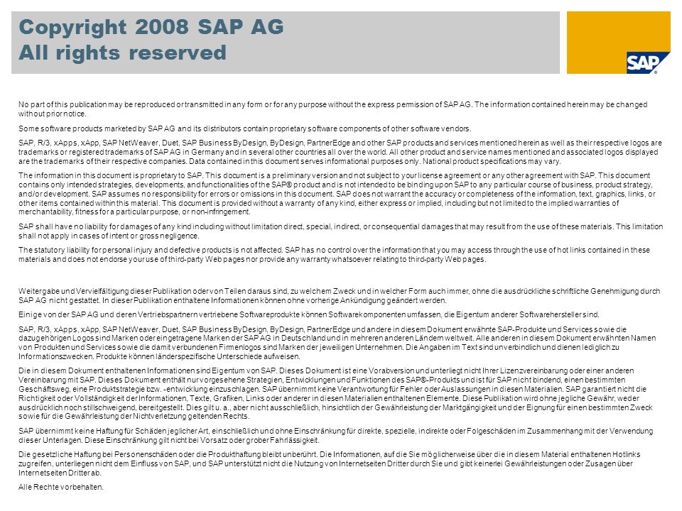 Copyright 2008 SAP AG All rights reserved