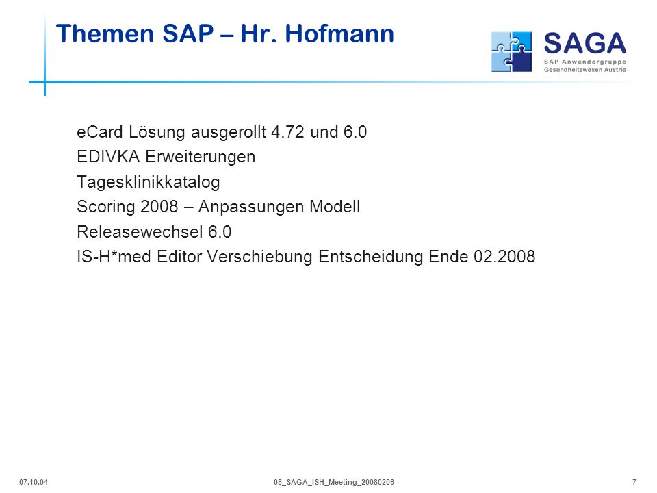 Themen SAP – Hr. Hofmann eCard Lösung ausgerollt 4.72 und 6.0