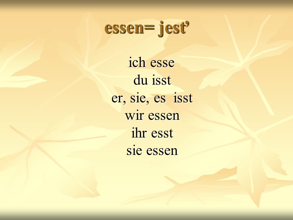 ich esse du isst er, sie, es isst wir essen ihr esst sie essen