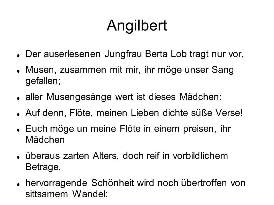 Angilbert Der auserlesenen Jungfrau Berta Lob tragt nur vor,