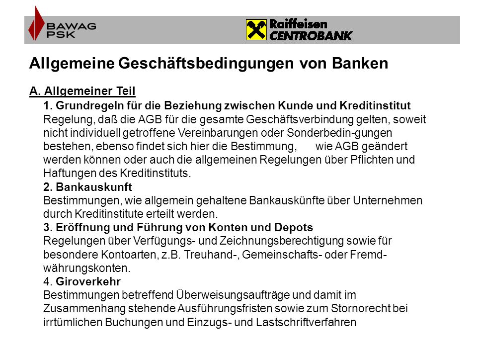Allgemeine Geschäftsbedingungen von Banken