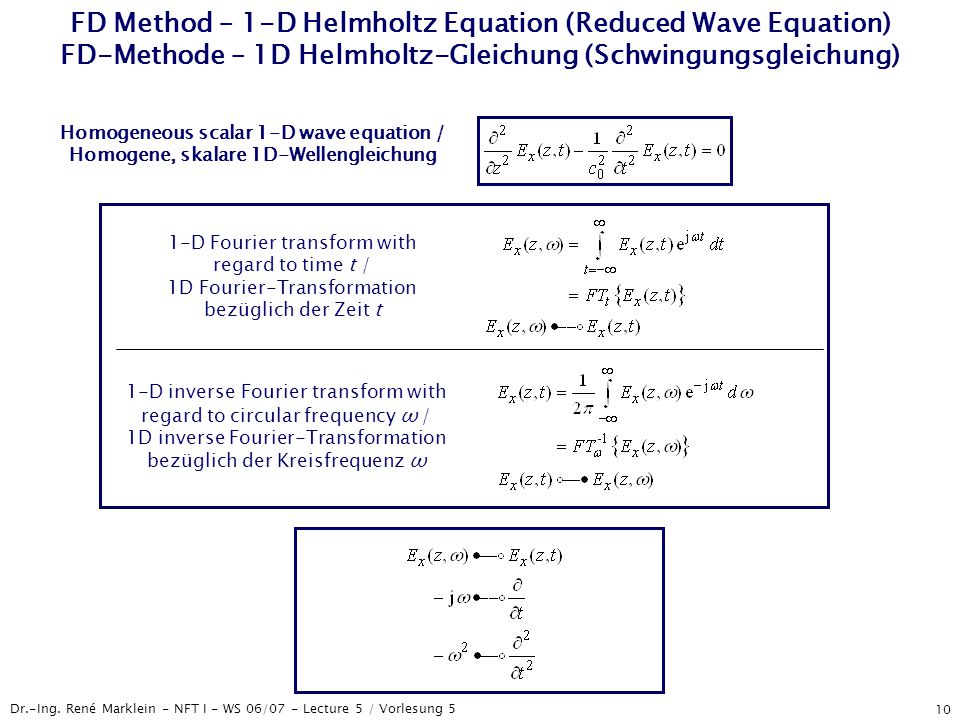 FD Method – 1-D Helmholtz Equation (Reduced Wave Equation) FD-Methode – 1D Helmholtz-Gleichung (Schwingungsgleichung)